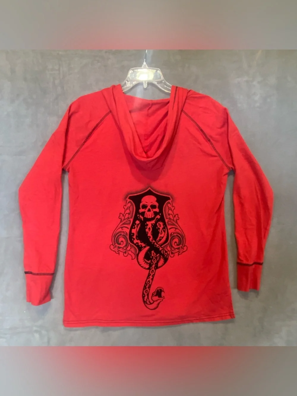 Small Harry Potter Universal Studios Dark Mark Red Hooded Long Sleeve Shirt